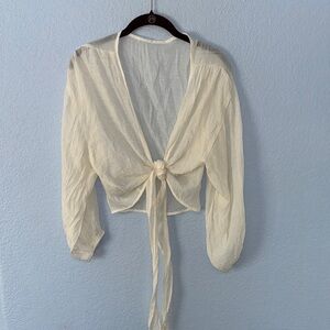 SHEIN Sheer Cream Tie-Front Blouse Size Small